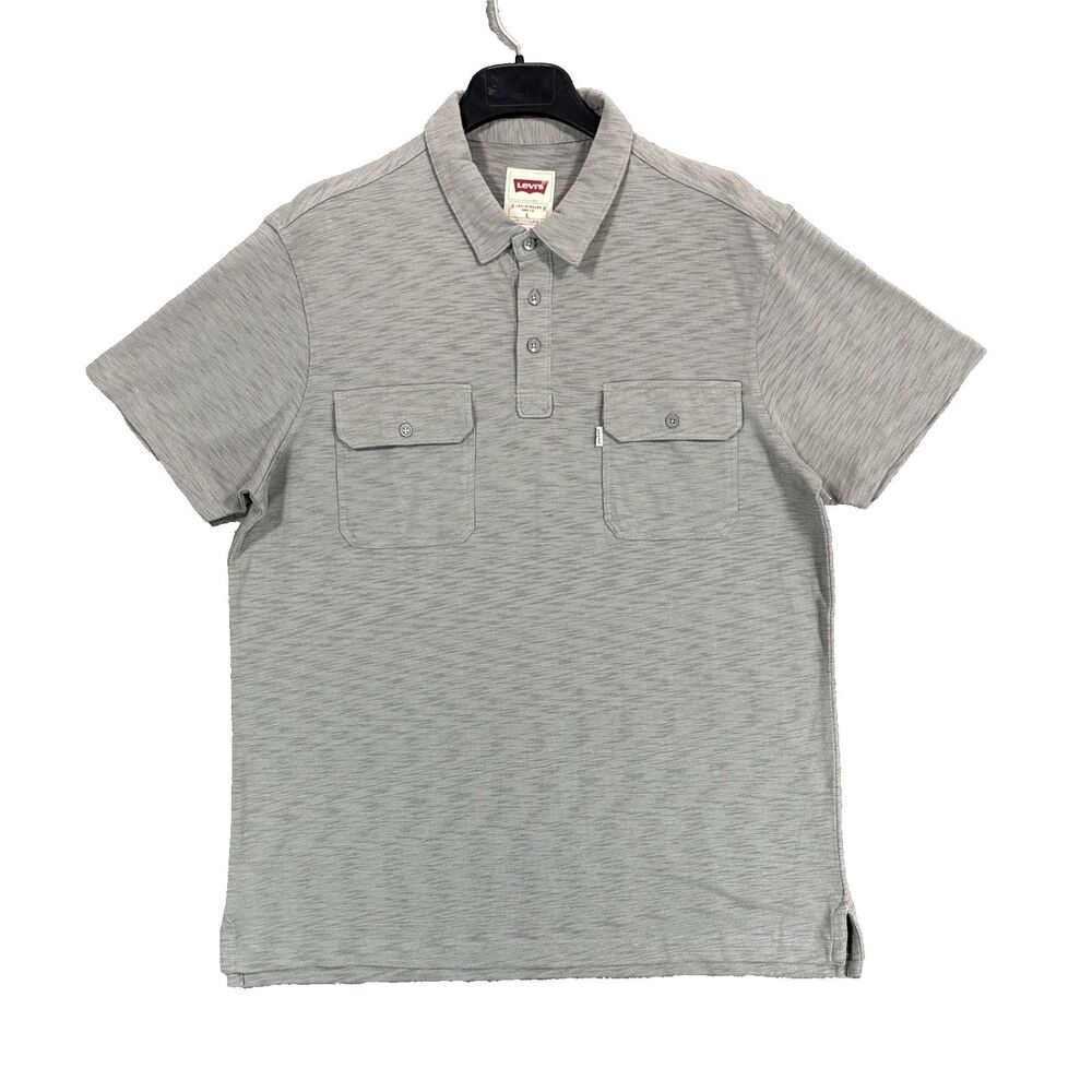 Levi's Mens Polo Shirt Large Gray Short Sleeve NWOT Dual Flap Pocket Heathered